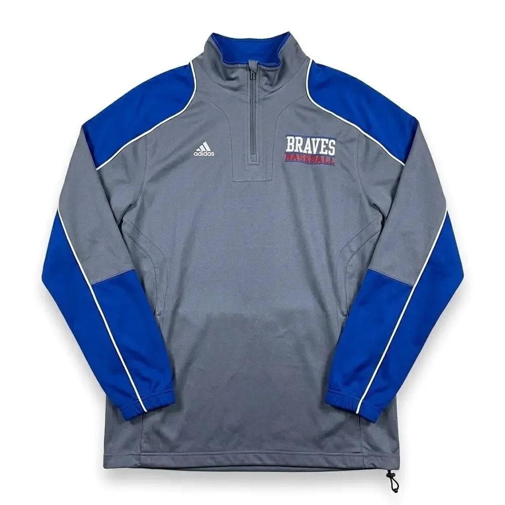 ATLANTA BRAVES 1/4 Zip Performance Pullover Gray MLB Baseball Adidas Mens Large